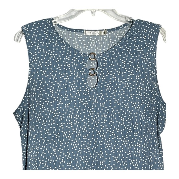 Cure Blue Polka Dot Sleeveless Top Keyhole Blouse Ladies Size L - Picture 2 of 7